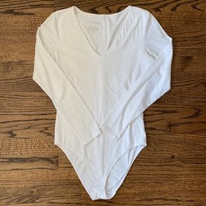 Everlane Long Sleeved, Soft V-Neck White Bodysuit